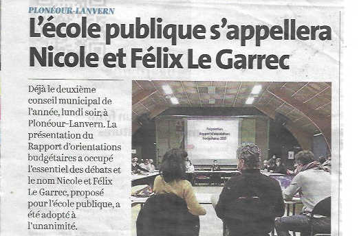 Inauguration de l'école publique &quot;Nicole et Félix Le Garrec&quot; le 2/07, 14h30